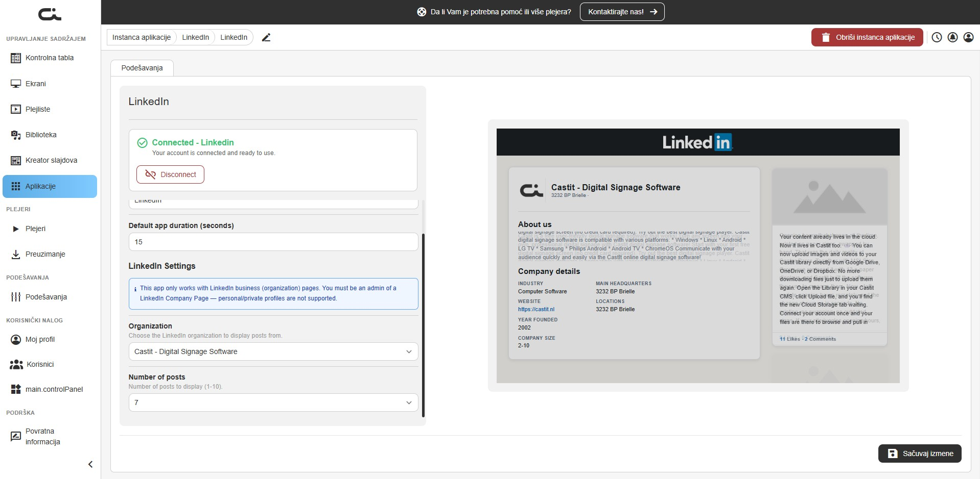 LinkedIn podešavanja i pregled