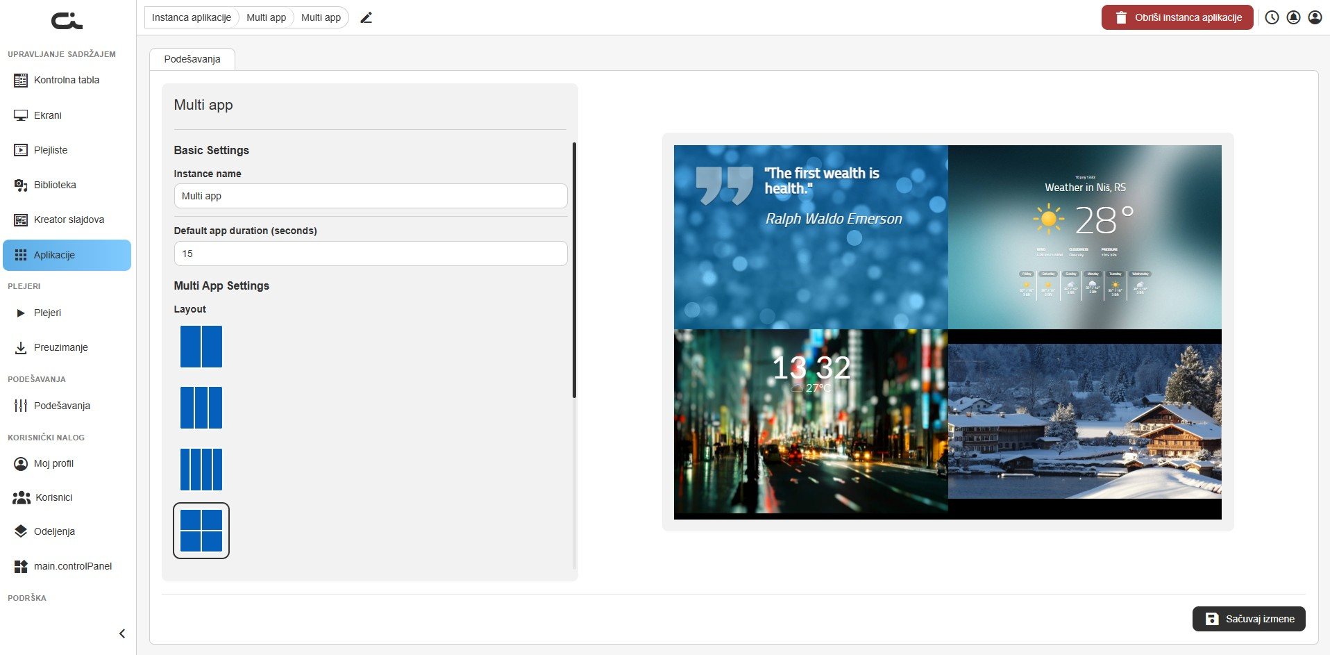 Izbor rasporeda Multi App