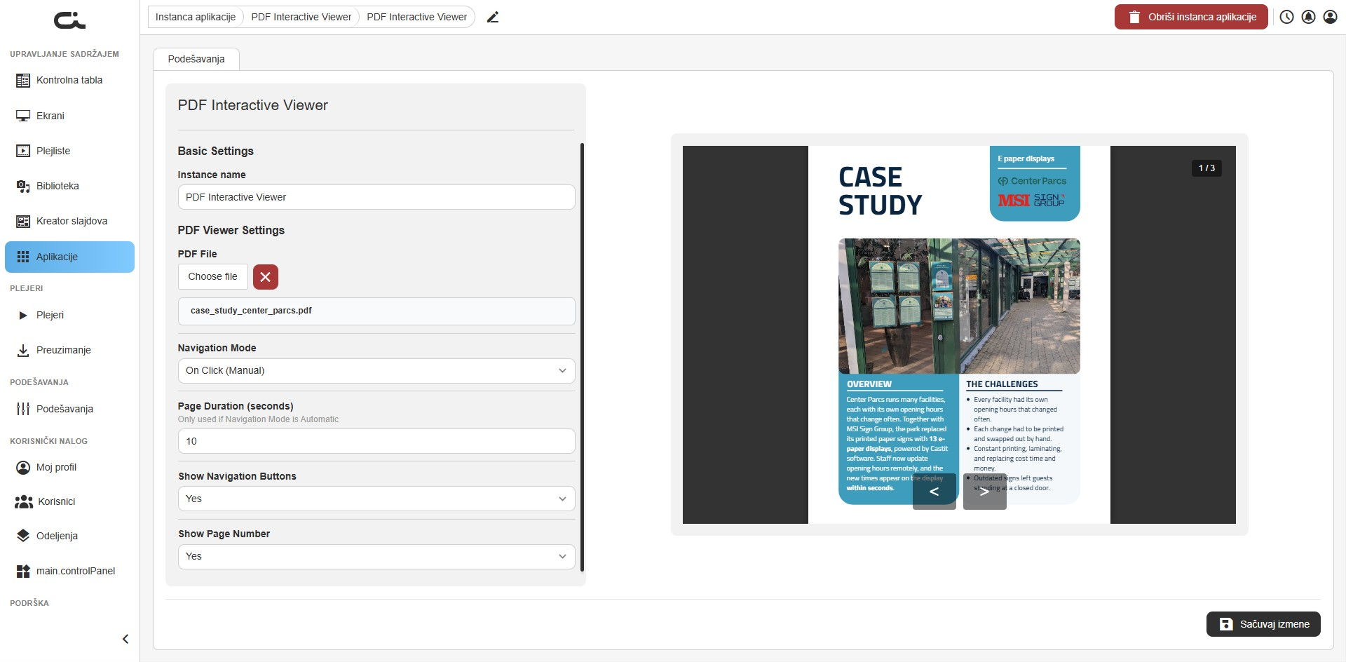 Podešavanja aplikacije PDF Interactive Viewer