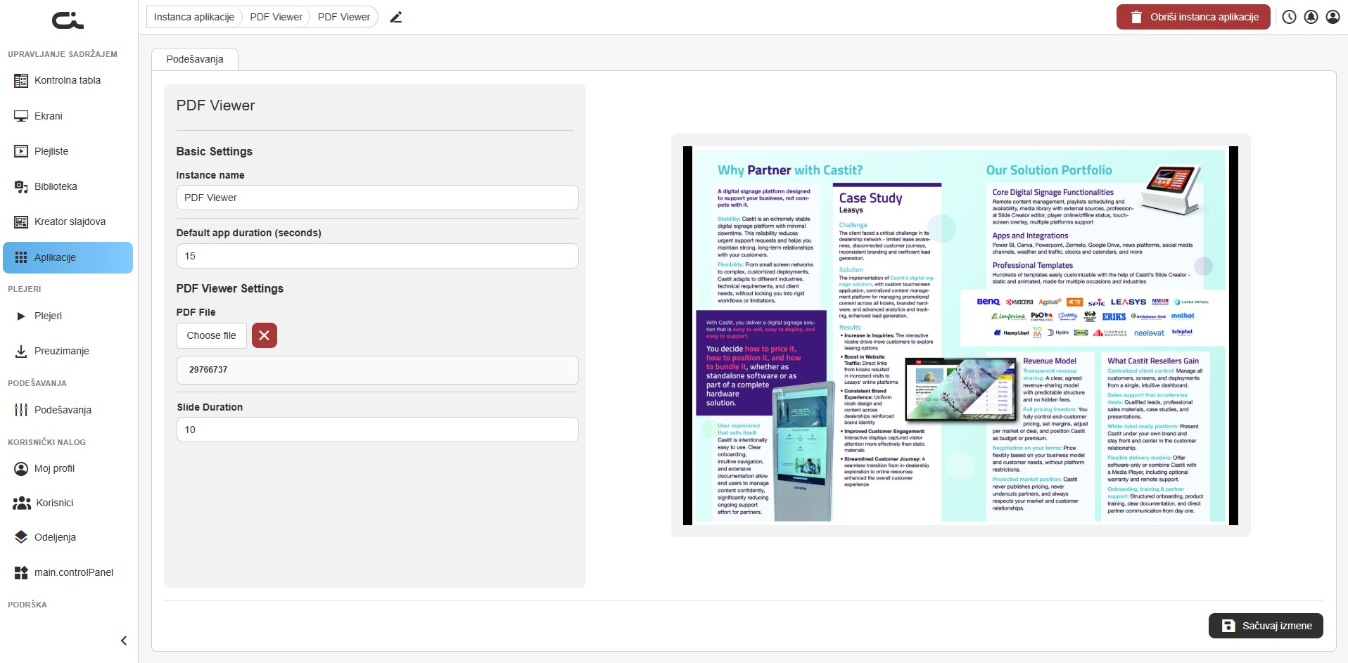 Podešavanja aplikacije PDF Viewer