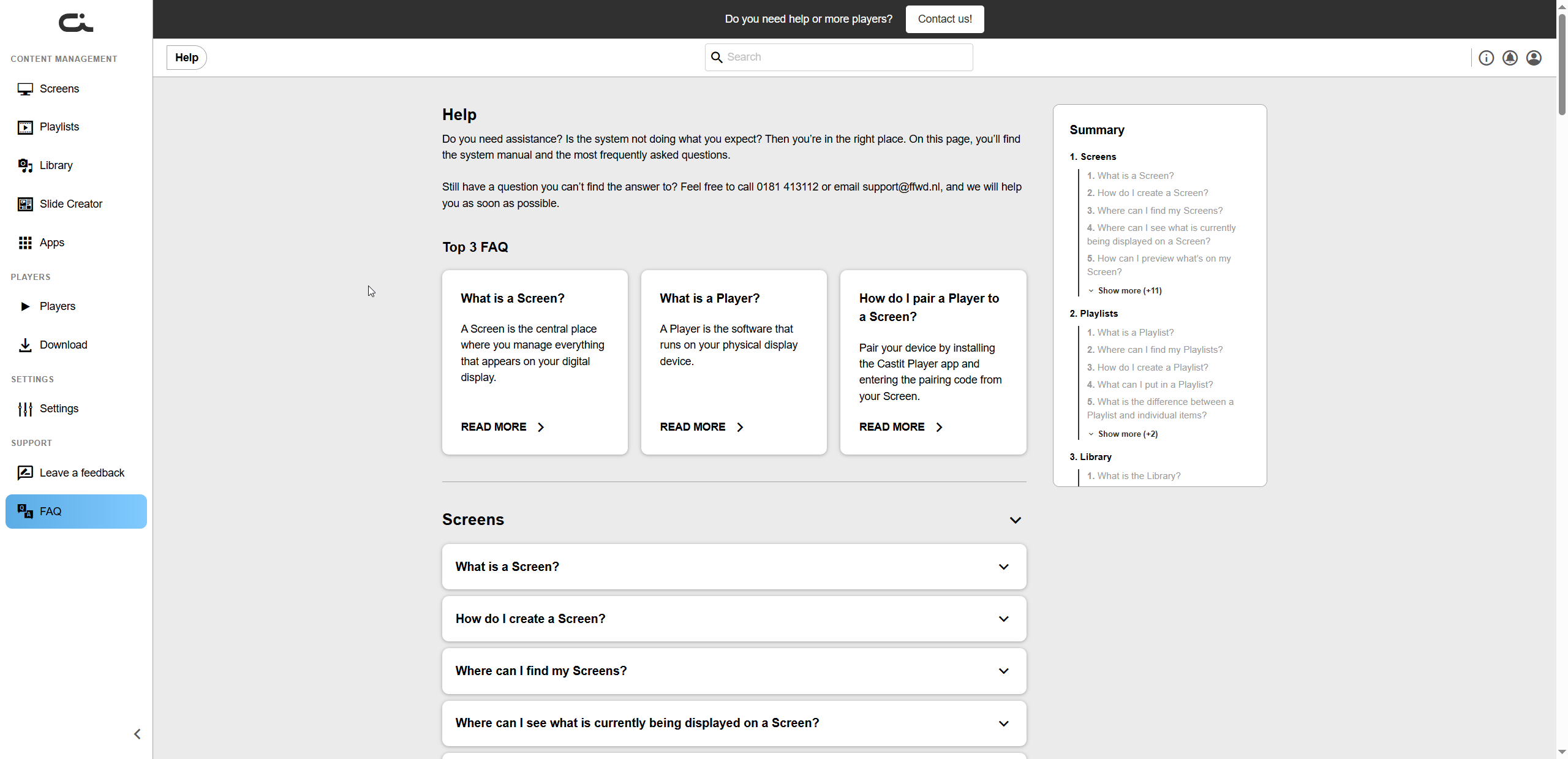 FAQ glavna stranica pomoći