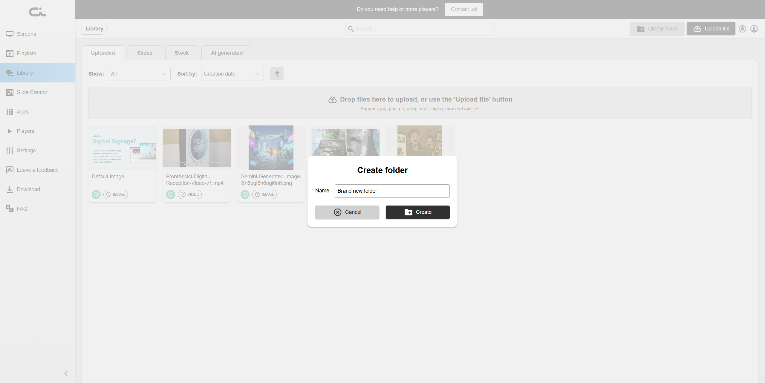 Dijalog za kreiranje foldera